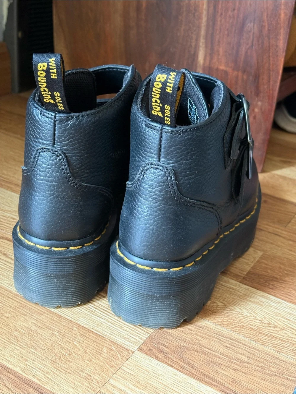 woman’s 7 dr marten Black Heart-Buckle Platform Boots
